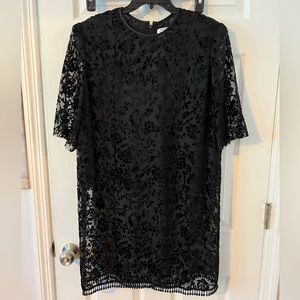 Badgley Mischka Black Beaded Tunic Dress Velvet Sheer Holiday Dress Party